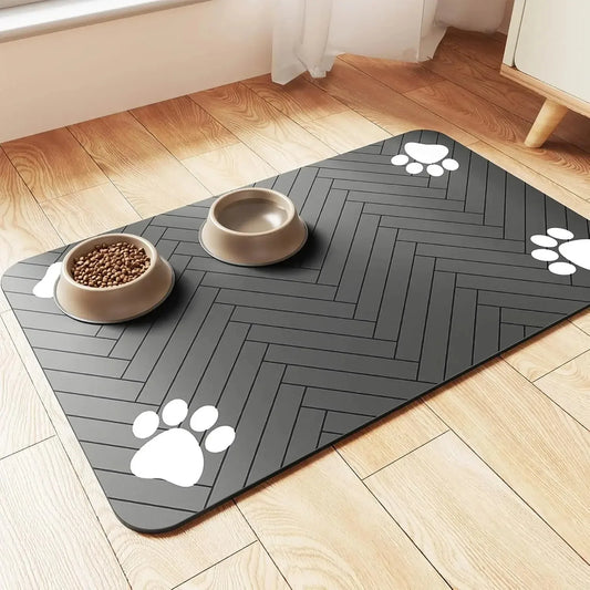Quick-dry absorbent feeding mat for dog and cat bowls